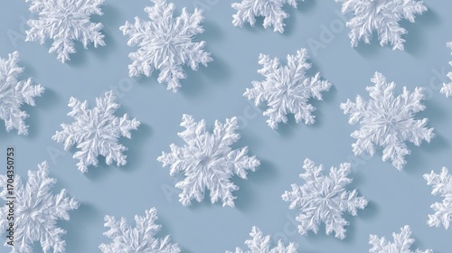 white snowflakes on a plain white or blue background highlighting their unique symmetrical patterns seamless pattern seamless wallpaper