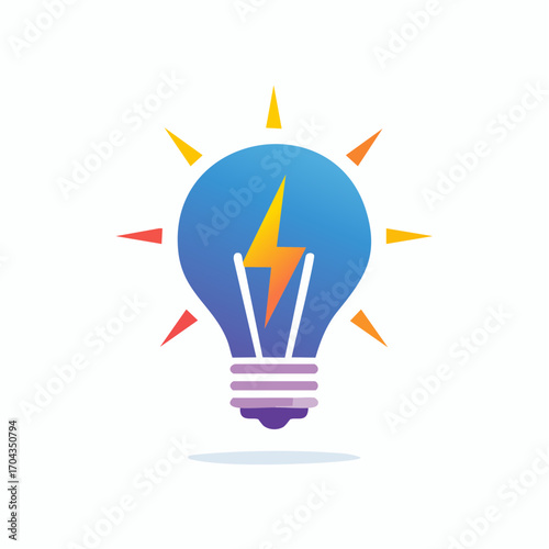 Illuminating Concept: Bright Lightbulb Logo with Electric Spark and Creative Idea Symbol