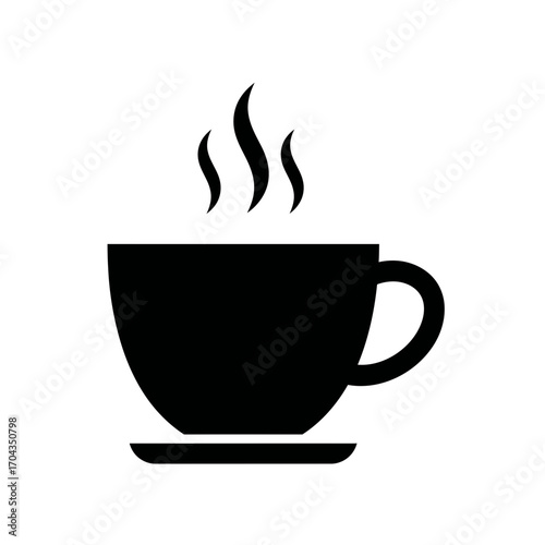 Black coffee cup with steam - simple, minimalist, and elegant graphic illustration