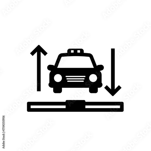 Vector graphic of a taxi cab with directional arrows - a minimal, illustrative design for transport and movement depiction