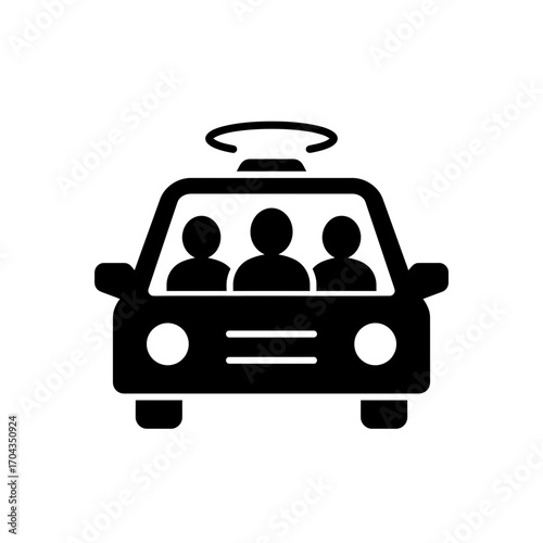 Police car icon Silhouette of a vehicle with passengers, signifying law enforcement and public safety operations