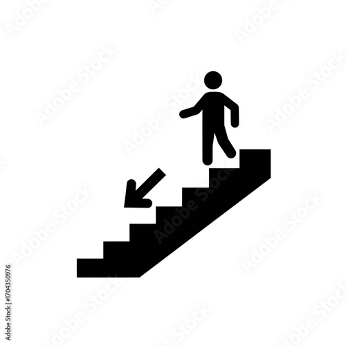 Stairway descent silhouette. Downward arrow