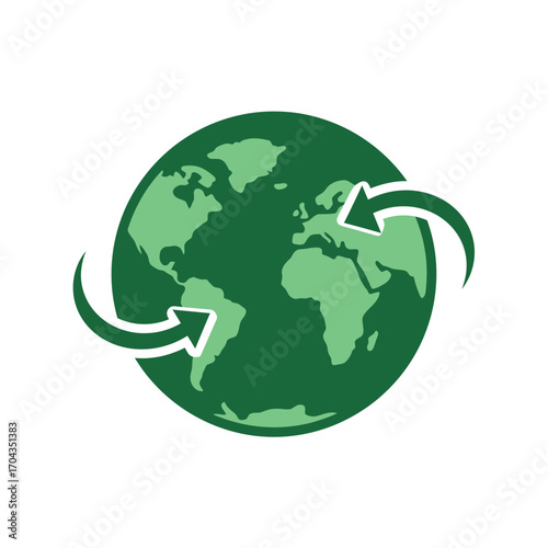 Global Exchange Green Earth with Arrows - Connectivity and Circulation