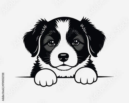 Vector art of cute puppy with paws over edge
