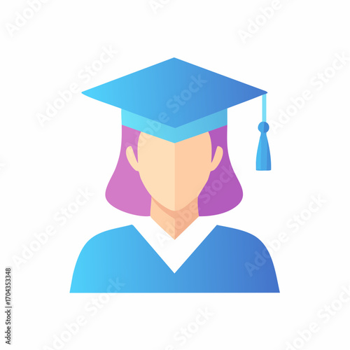 Illustration of a Graduating Student with Purple Hair and a Blue Graduation Cap