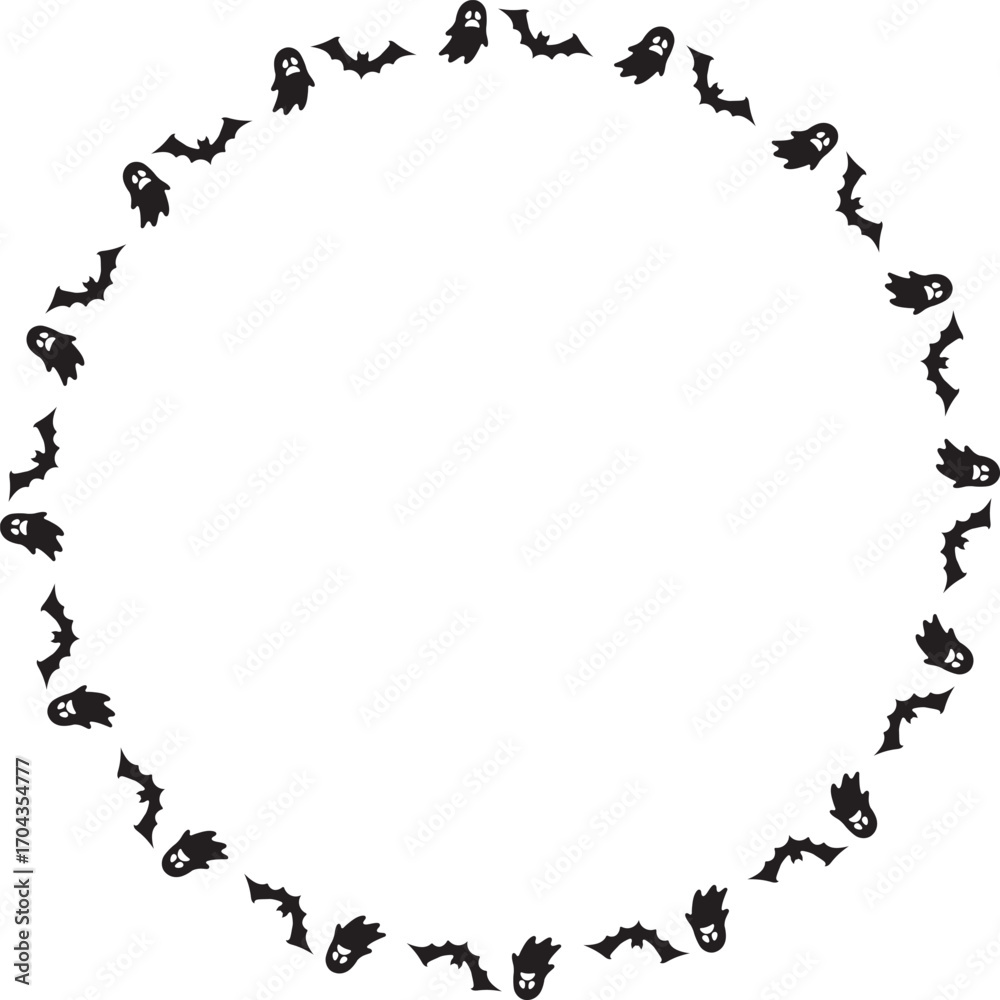 Obraz premium Spooky Halloween Frame with Bats and Ghosts – Festive Border Design for Invitations and Decorations