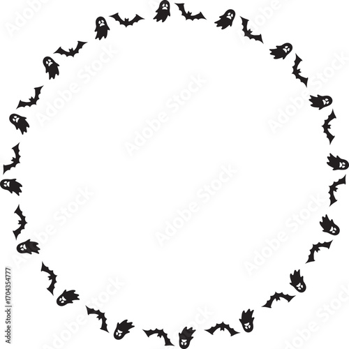 Spooky Halloween Frame with Bats and Ghosts – Festive Border Design for Invitations and Decorations