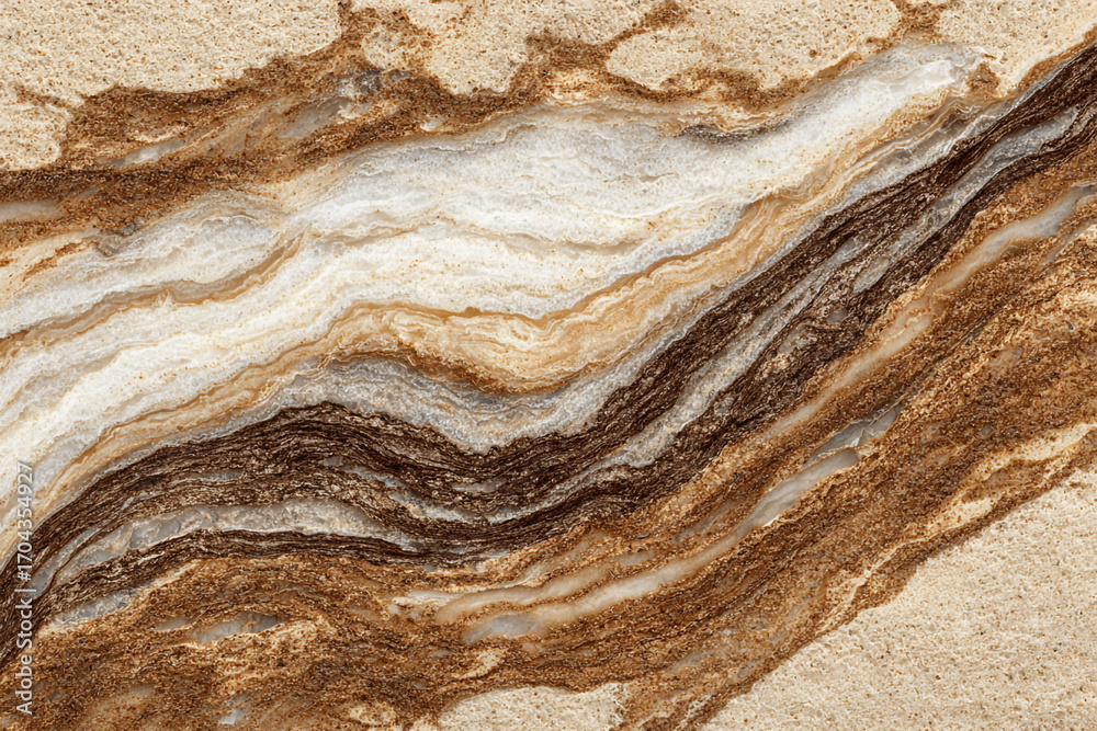 Obraz premium Abstract wavy stone texture background in brown beige and white shades natural material design