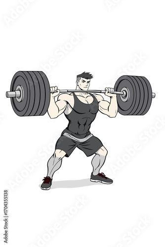 Muscular man lifting heavy weights during a weightlifting competition or workout session in a gym setting
