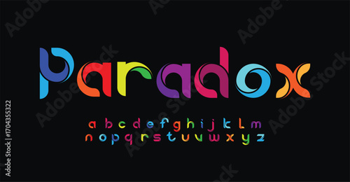 Alphabet multi-colored font, for your logo design, for Title, Header, Lettering, Logo. Funny Entertainment Active Sport Technology areas Typeface. Colorful rounded Letters and Numbers.