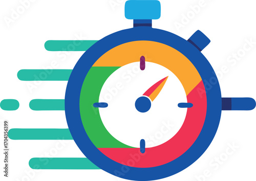 Vector art of stylized stopwatch with colorful segments and motion blur effect