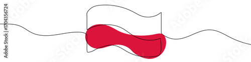 Polish flag in one line art style. Polish flag drawing with editable stroke on white background. Vector illustration.
