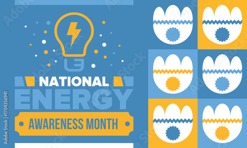 National Energy Awareness Month in October. Optimization and management of energy consumption. The introduction of advanced technology, encourage the use of renewable energy. Energy security. Vector