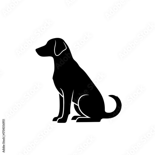 Silhouette of a sitting dog in a square frame iconic pet symbol silhouette