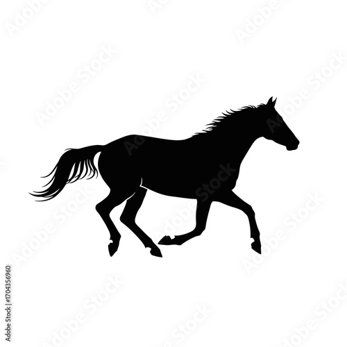 Majestic black silhouette of a galloping horse in motion artistic design silhouette