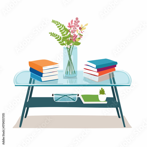 Moderner Couchtisch mit Glasplatte und Metallgestell