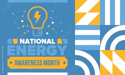 National Energy Awareness Month in October. Optimization and management of energy consumption. The introduction of advanced technology, encourage the use of renewable energy. Energy security. Vector