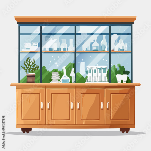 Elegantes Buffet mit Glasvitrine