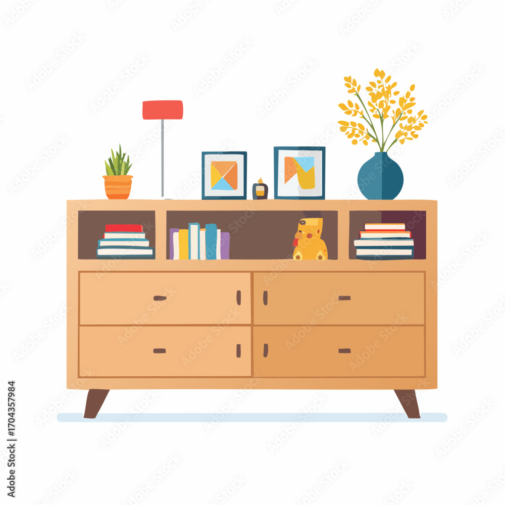 Modernes Highboard in Holzoptik mit Schubladen und Fächern Modernes Highboard in Holzoptik mit Schubladen und Fächern