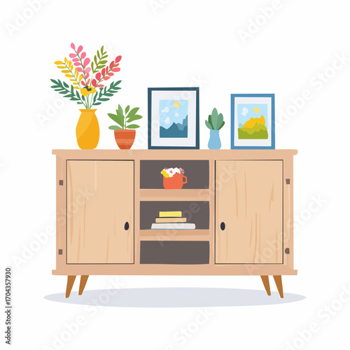 Modernes Highboard in Holzoptik mit Schubladen und Fächern