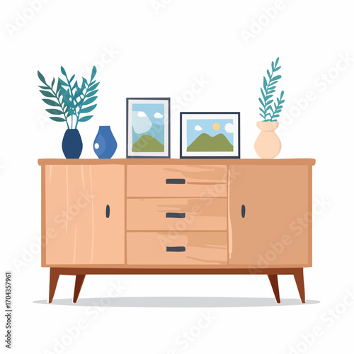 Modernes Highboard in Holzoptik mit Schubladen und Fächern