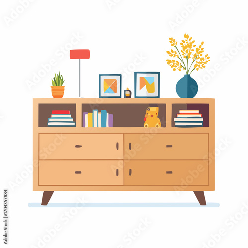 Modernes Highboard in Holzoptik mit Schubladen und Fächern