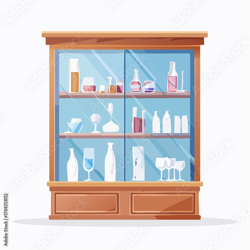 Glasvitrine mit Holzrahmen