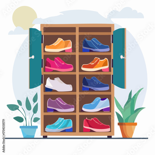 Moderner Schuhschrank mit Klappfächern, platzsparend im Eingangsbereich integriert.