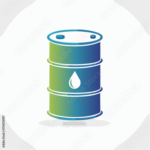 Illustrative design showcasing an oil barrel with a gradient color scheme and water drop