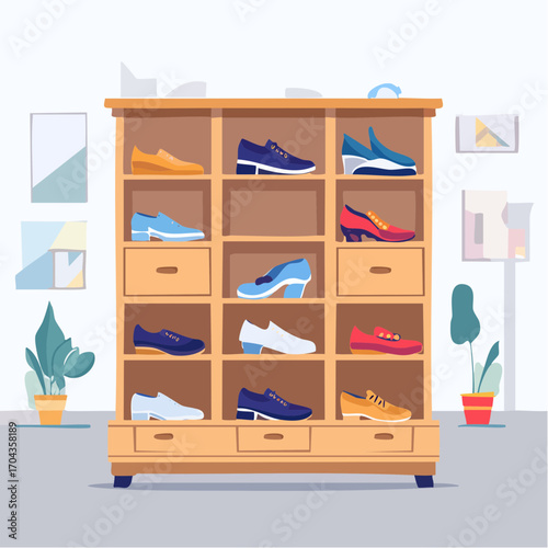 Moderner Schuhschrank mit Klappfächern, platzsparend im Eingangsbereich integriert.