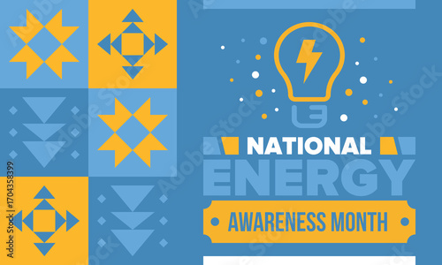 National Energy Awareness Month in October. Optimization and management of energy consumption. The introduction of advanced technology, encourage the use of renewable energy. Energy security. Vector
