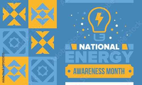National Energy Awareness Month in October. Optimization and management of energy consumption. The introduction of advanced technology, encourage the use of renewable energy. Energy security. Vector