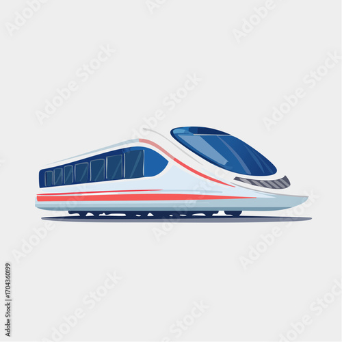 Modern streamlined high-speed passenger train design on a pristine white background illustration