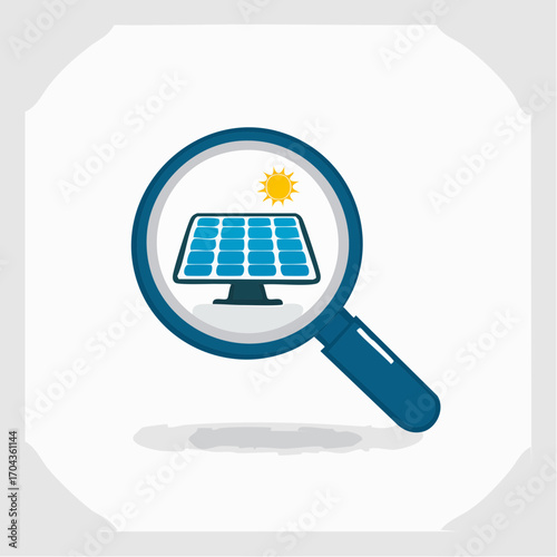 Solar Panel Examination Through a Magnifying Glass: Sustainable Energy Illustration