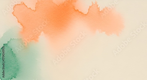 Watercolor paint background texture abstract art design with orange green and beige color palette