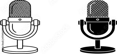 Podcast Microphone Icon Vector. Audio Recording, Broadcast Studio Symbol. Podcasting, voiceover, streaming, sound, media, outline and glyph vector illustration