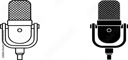 Podcast Microphone Icon Vector. Audio Recording, Broadcast Studio Symbol. Podcasting, voiceover, streaming, sound, media, outline and glyph vector illustration