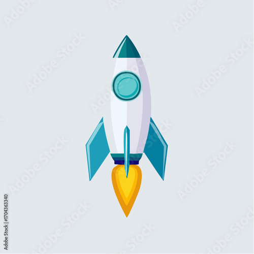 Vibrant illustration of a stylized rocket ship soaring through an imaginary universe