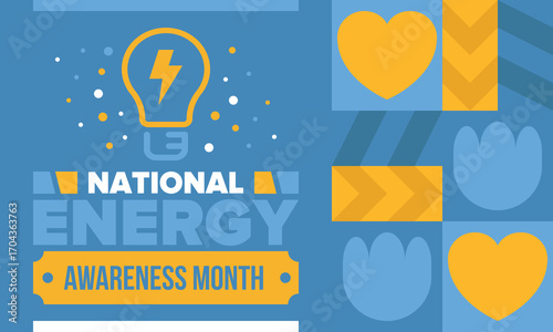 National Energy Awareness Month in October. Optimization and management of energy consumption. The introduction of advanced technology, encourage the use of renewable energy. Energy security. Vector