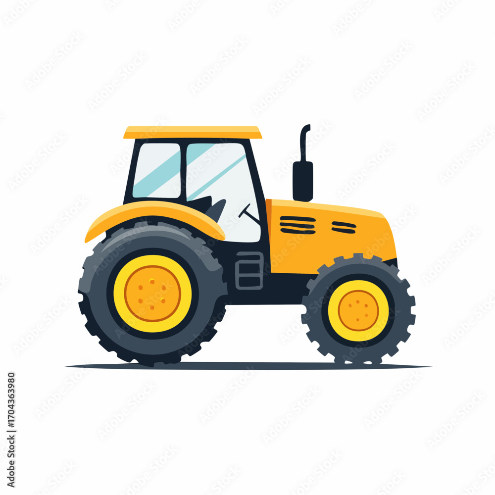 Fototapeta premium Vibrant Yellow Tractor Illustration Depicting Agricultural Machinery on a White Backdrop