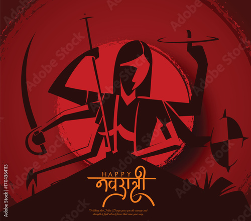 Illustration of Goddess Maa Durga in Happy Dussehra Navratri background Template Design celebrated in Hindu Religion and festival of happy durga puja