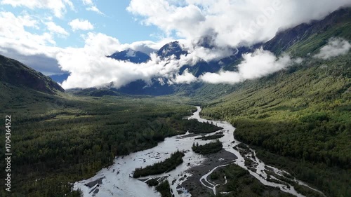 Cinematic Drone Flight over Eagle River in Chugach State Park