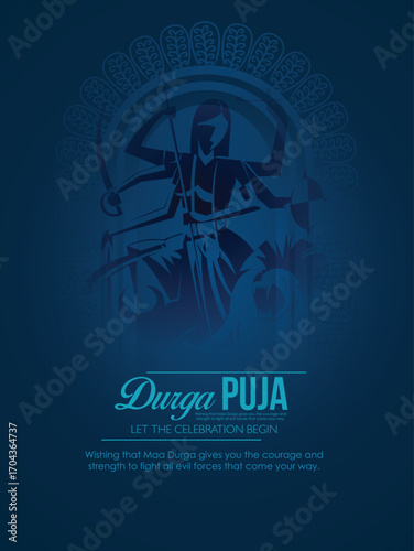 Illustration of Goddess Maa Durga in Happy Dussehra Navratri background Template Design celebrated in Hindu Religion and festival of happy durga puja