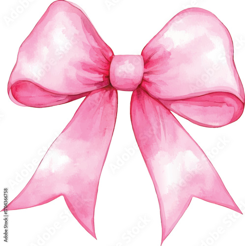 Soft pink watercolor bow with textured ribbon and white background painted