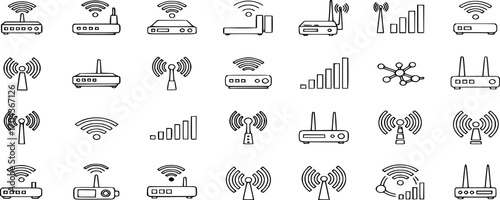 WiFi Router Icon Vector. Wireless Network, Internet Connection Symbol. Technology, communication, signal, modem, broadband, outline and glyph vector illustration
