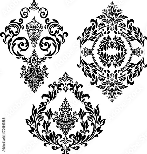 Vintage set of patterns. For wedding invitations, wallpapers, stained glass windows and cards.