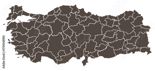 Editable Vector Map of Turkey Showing Provincial Borders and Highlighted Area