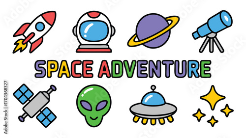 Embark on an extraordinary cosmic journey with our captivating space adventure icon set filled with wonder