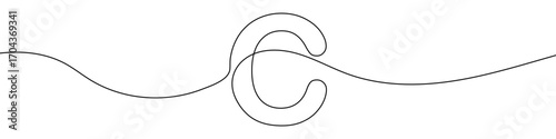 Letter C in one line art style. Letter C drawing with editable stroke on white background. Vector illustration.