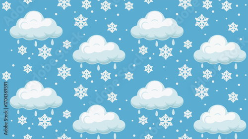 A Charming Digital Art Piece Featuring Fluffy Clouds Releasing Gentle Snowfall Amidst a Sky Filled with Delicate Snowflakes A Whimsical Winter Scene